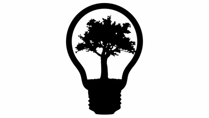 Silhouette of a tree inside a lightbulb representing nature conservation and environmental awareness concept