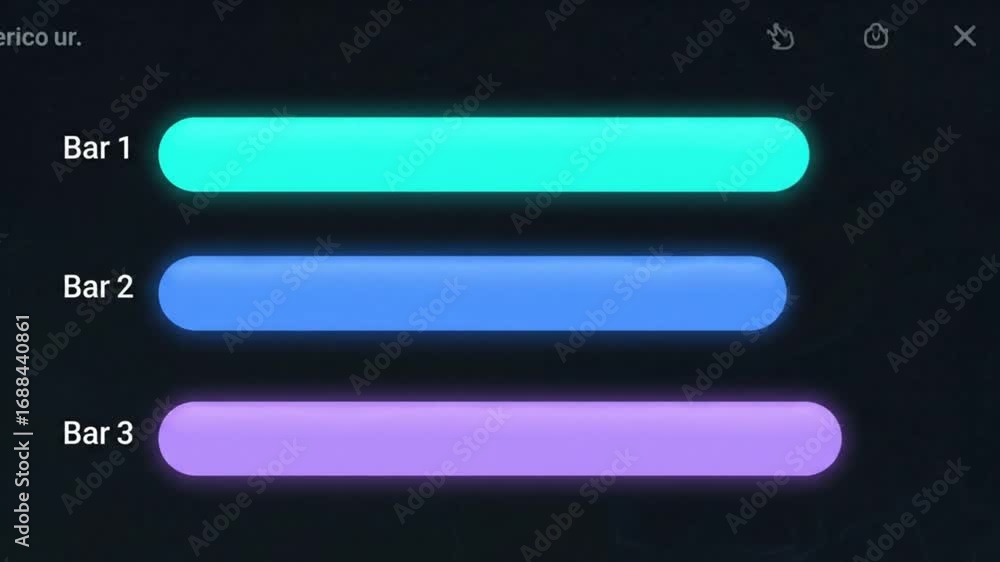 Poster three glowing neon progress bars with rounded edges, displaying data or status updates in a modern d