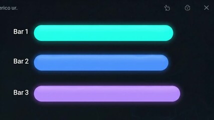 Three glowing neon progress bars with rounded edges, displaying data or status updates in a modern digital interface against a dark background. - Powered by Adobe