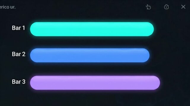 Three glowing neon progress bars with rounded edges, displaying data or status updates in a modern digital interface against a dark background.