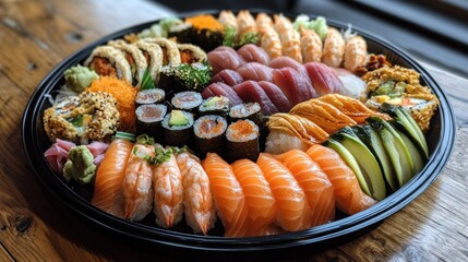 Large platter of assorted sushi