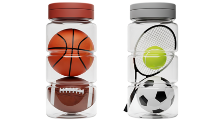 Sports Balls in Jars Representing Basketball Football Tennis and Soccer Culture