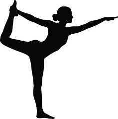 Silhouette of a woman performing the dancer pose in yoga isolated on a clean background vector
