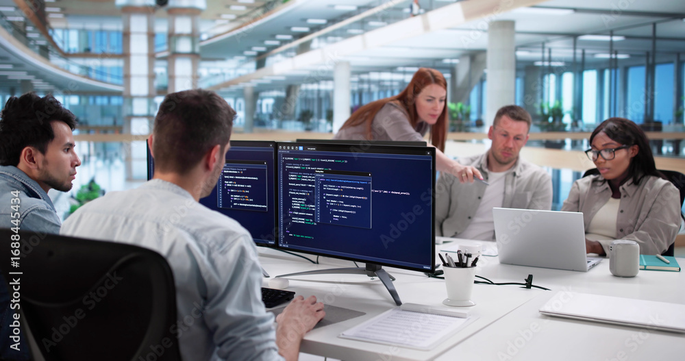 Poster multiracial coding team developing software