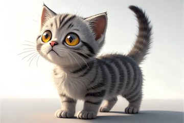 Obraz premium Adorable cartoon tabby kitten with big expressive eyes