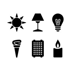 Collection of light source icons including sun bulb lamp torch candle and calendar representing energy and illumination concepts vector
