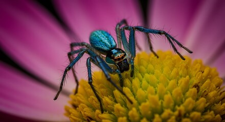 Vibrant blue spider on flower