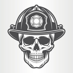 Skull wearing a firefighter helmet isolated on white background
