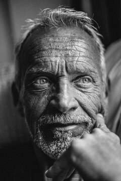 super close up portrait of a old men