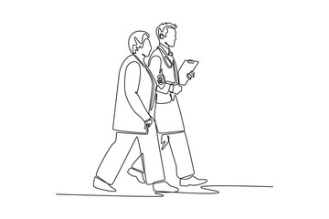 Doctor and patient concept. Single line draw design. Vector graphic illustration