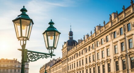 Obraz premium Beautiful Old European City Street with Classic Lamps and Architecture