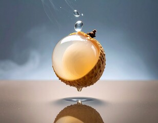 Artistic glasslike longan fruit with transparent skin and radiant pearl-like core
