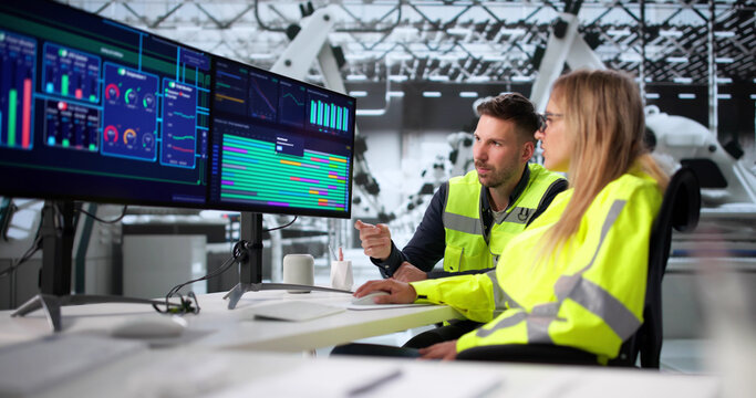 Male Engineer Monitoring SCADA System At Desktop PC
