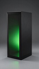 Modern black display case with green lighting effect