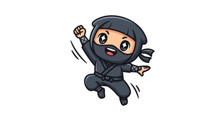 Cute Cartoon Ninja Character in Action Pose.