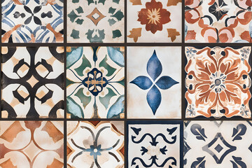 Decorative ceramic tiles with colorful patterns