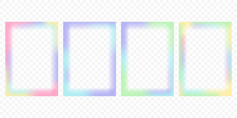 Abstract gradient frame. Cute vector blurred border. Vector glowing template. Girly light neon pastel decorative element for poster. Minimal Y2k set of rectangles.
