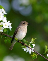 Small bird on flowering branch