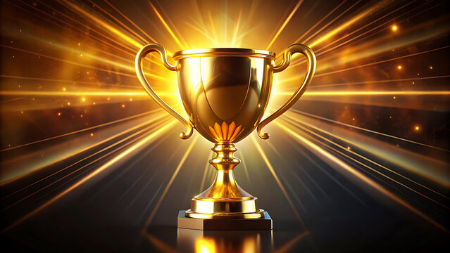 Luxury glowing golden trophy cup elegant celebration award background with glamorous sparkling recognition design