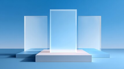 A minimalist translucent glass panels arranged against a light  bright background.