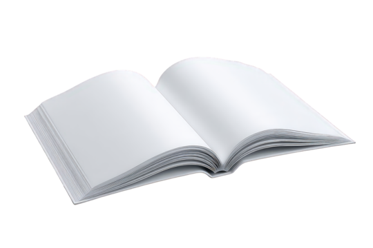 Open Book with Blank White Pages on Transparent Background