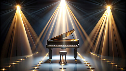 Luxury glowing piano keys under spotlight elegant artistic music background with glamorous luxury performance detail