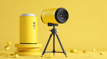 A stylized camera lens and a cylindrical object, 