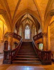 Fototapeta premium Grand spiral staircase in a historical hall