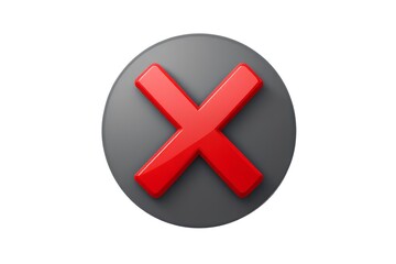Obraz premium A striking red cross symbol on a dark grey circular background, representing a negative mark or incorrect choice, rendered in 3D