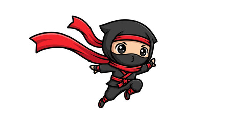 Adorable Chibi Ninja Character in Dynamic Action Pose.