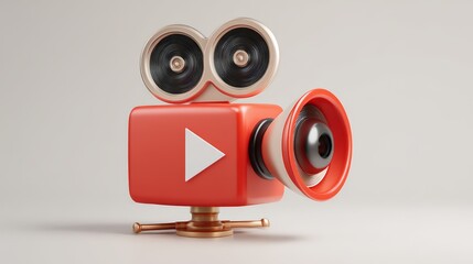 A retro-style video camera rendered in a cartoonish, 3D style. 