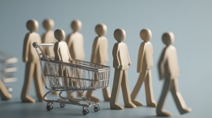 A stylized and somewhat surreal depiction of consumerism and the shopping experience.