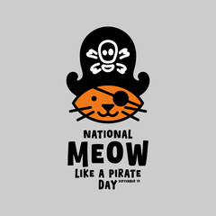 Flat design vector of National Meow Like a Pirate Day. September 19. Cute cat in pirate costume.