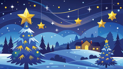 Fototapeta premium A magical winter night landscape with a Christmas theme