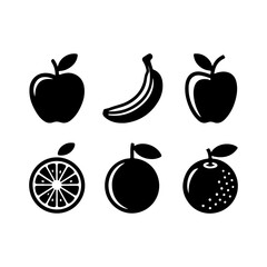 Collection of silhouetted fruits apple banana orange citrus slice fresh healthy food icons graphic elements for design projects vector