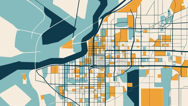 Abstract city map design showcasing streets and land use with a modern color palette