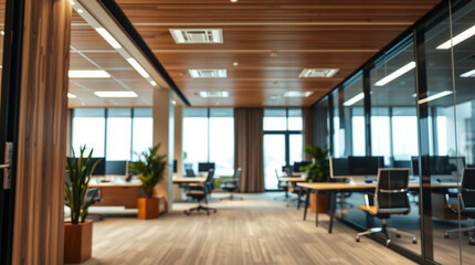 Tight close-up shot of a modern business office interior using natural earth tones, detailed focus, browns, and beiges, emphasizing the textures and materials