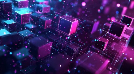Abstract Digital Cubes in Neon Pink and Purple