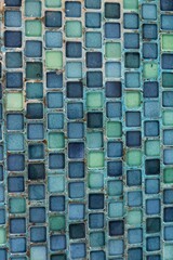 Fototapeta premium Close up of blue modern mosaic for modern architecture. blue tiles background