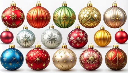Assorted Christmas Ornaments Set Against a Crisp White Backdrop Festive