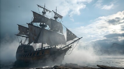 Fototapeta premium Ghost Ship Halloween Scene