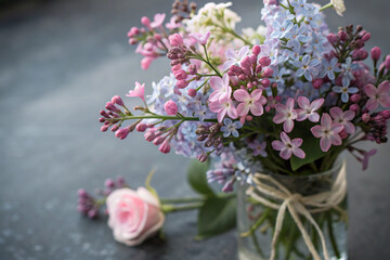 A bouquet of flowers on a pale black background. gift image. Expressing gratitude