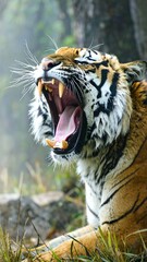 Tiger yawning in nature