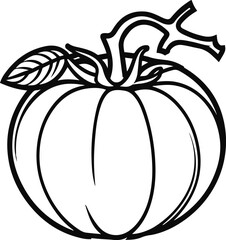  Simple black and white line art of fresh tomato with leaf stem, clean vector outline, organic food packaging design 2