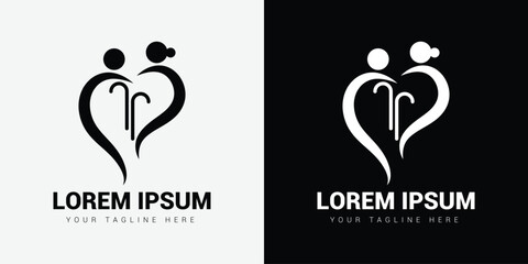 Elderly care logo vector illustration template. Simple design in love shape modern logo design