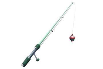 Fishing rod reel bobber green grey red isolated on a transparent background lure