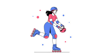 Fototapeta premium Woman Skating During Sunny Day Wearing Safety Gear Ready For Rollerblade Fun