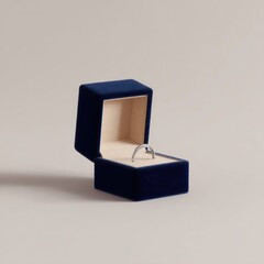 Navy velvet ring box, open