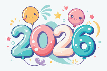 Cute balloons forming the year twenty six numbers happy