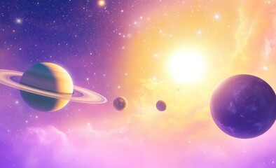 Vibrant Solar System with Planets and a Bright Sun